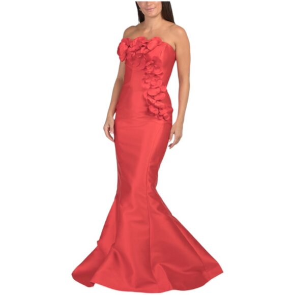 TERANI Strapless 3d Floral Mikado Gown - Picture 1 of 2